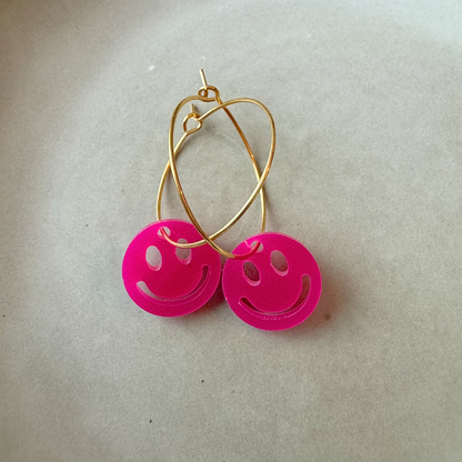 Earrings Creoles Bright Pink | Gold