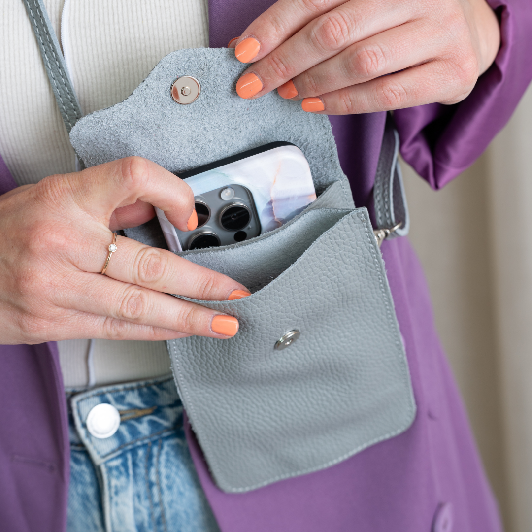 Handytasche Maike (Leder) 2 Fächer | Grau