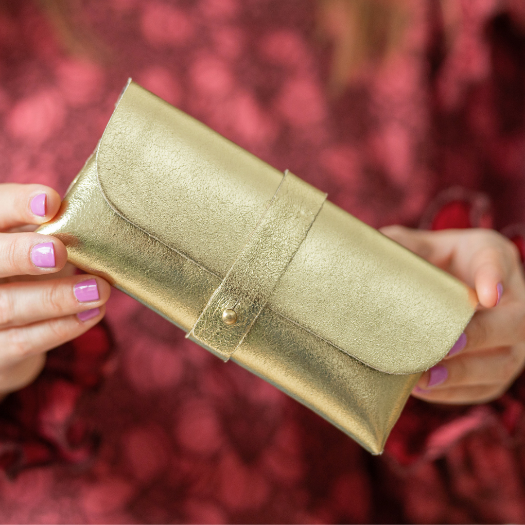 Glasses case leather gold metallic