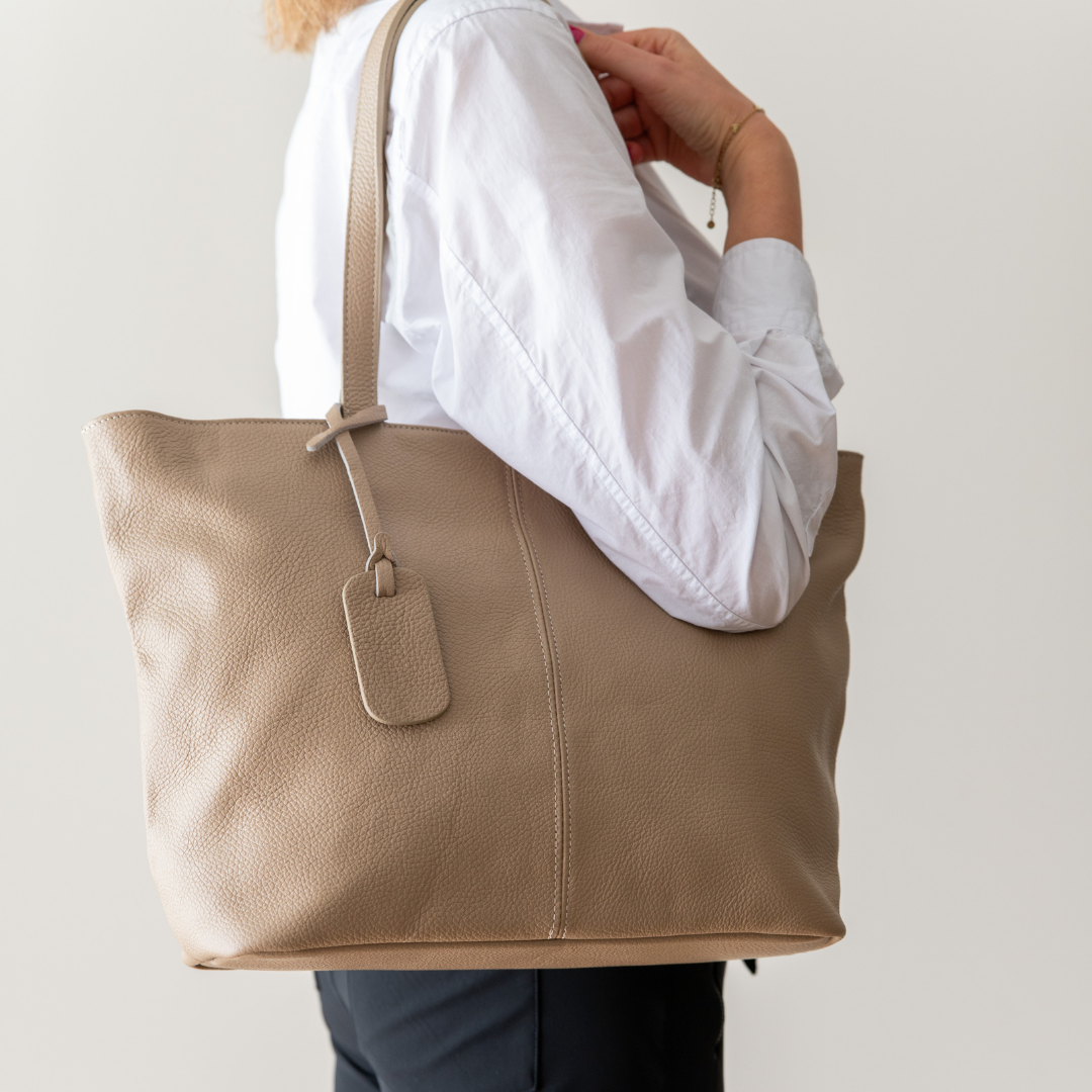 Leder Shopper Diede | Taupe