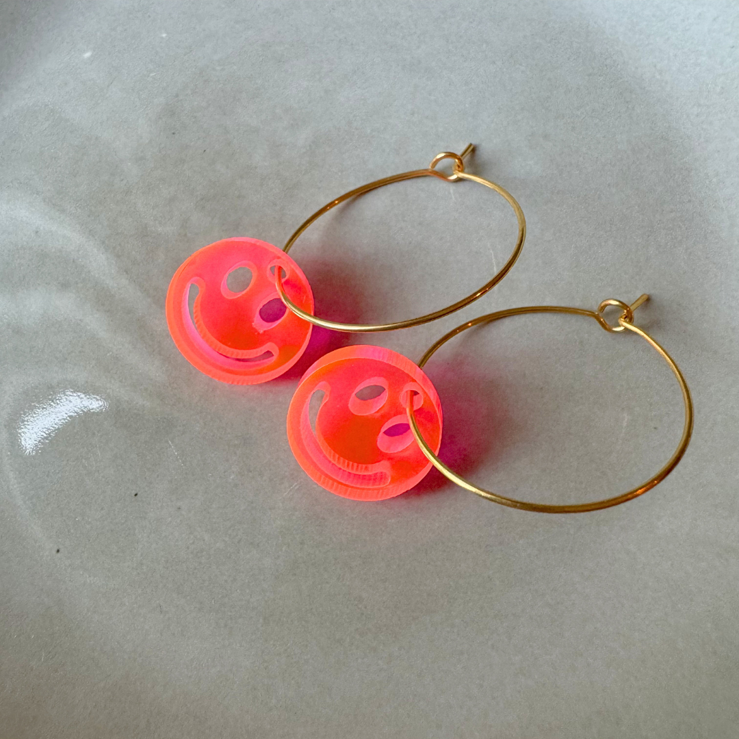 Oorbellen Hoops Lume Charms | Smile Neon Pink