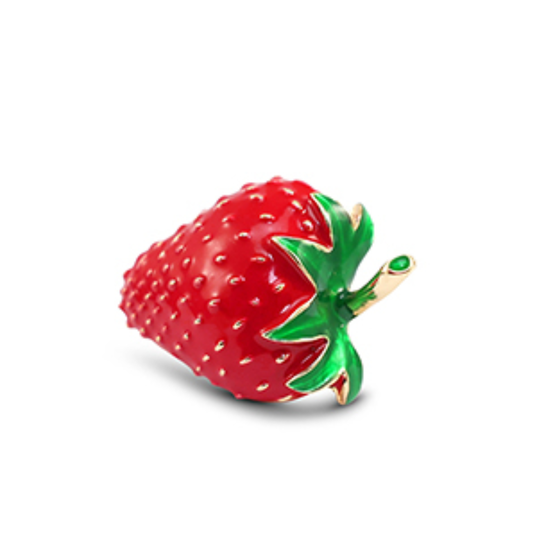 Broche Aardbei Red-Green-Gold