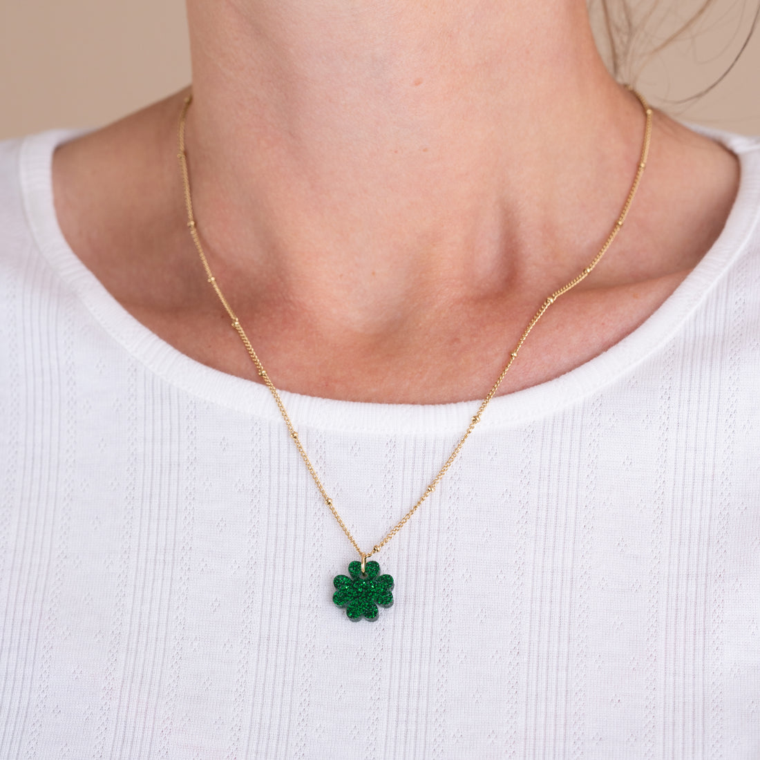 Ketting Lume Charms | Klavertje Green Glitter