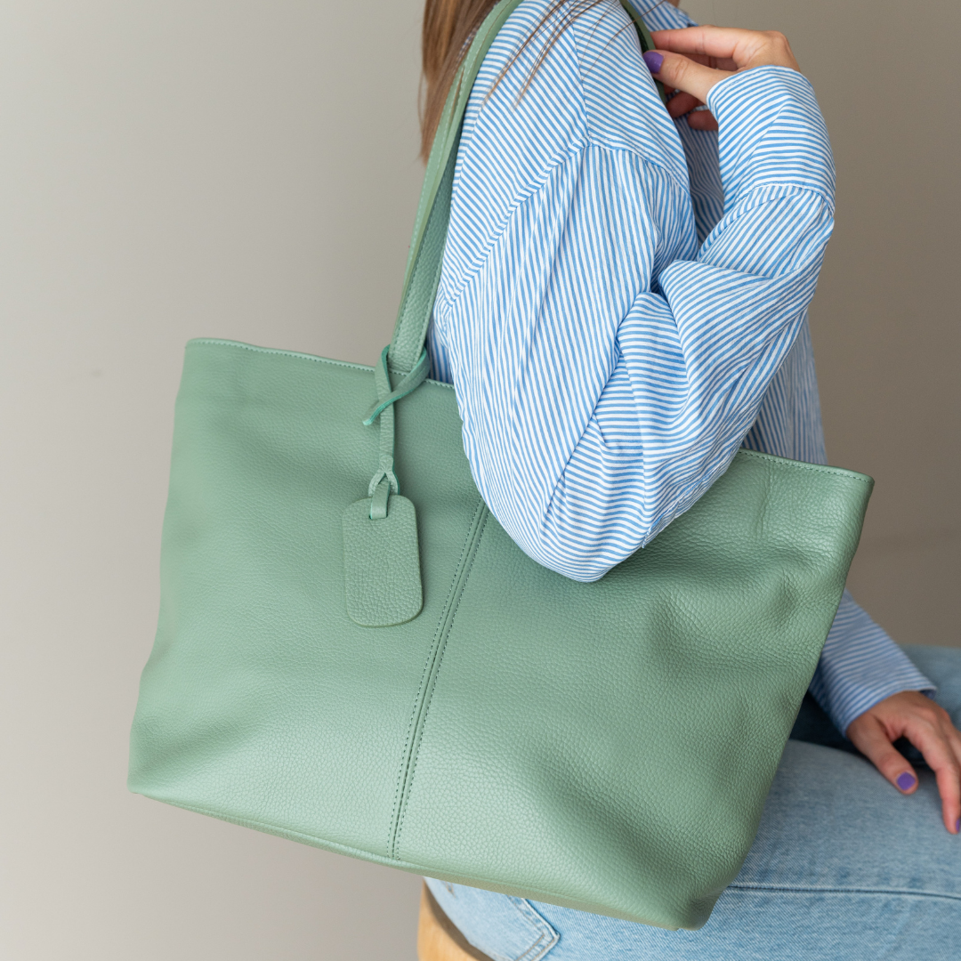 Leder Shopper Diede | Zeegroen