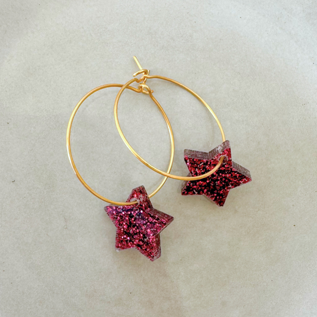 Oorbellen Hoops Lume Charms Festive | Stars - Wine