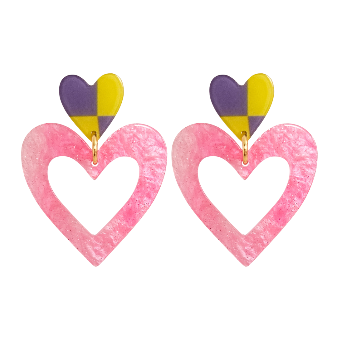 Oorbellen Harten | Roze - Paars - Geel