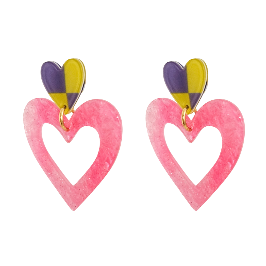 Oorbellen Harten | Roze - Paars - Geel