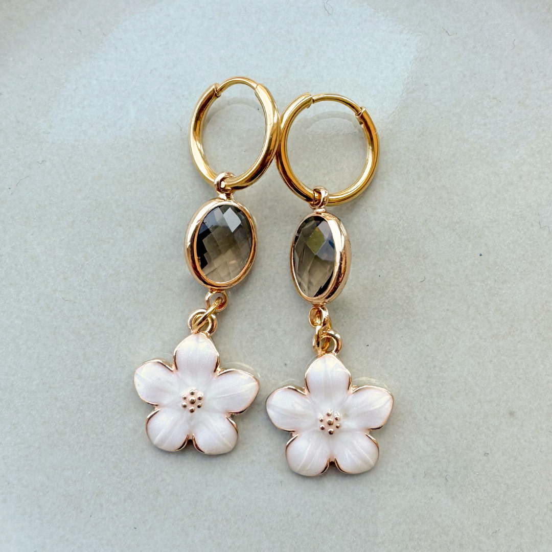 Oorbellen Facet Flowers Ivory | Goud