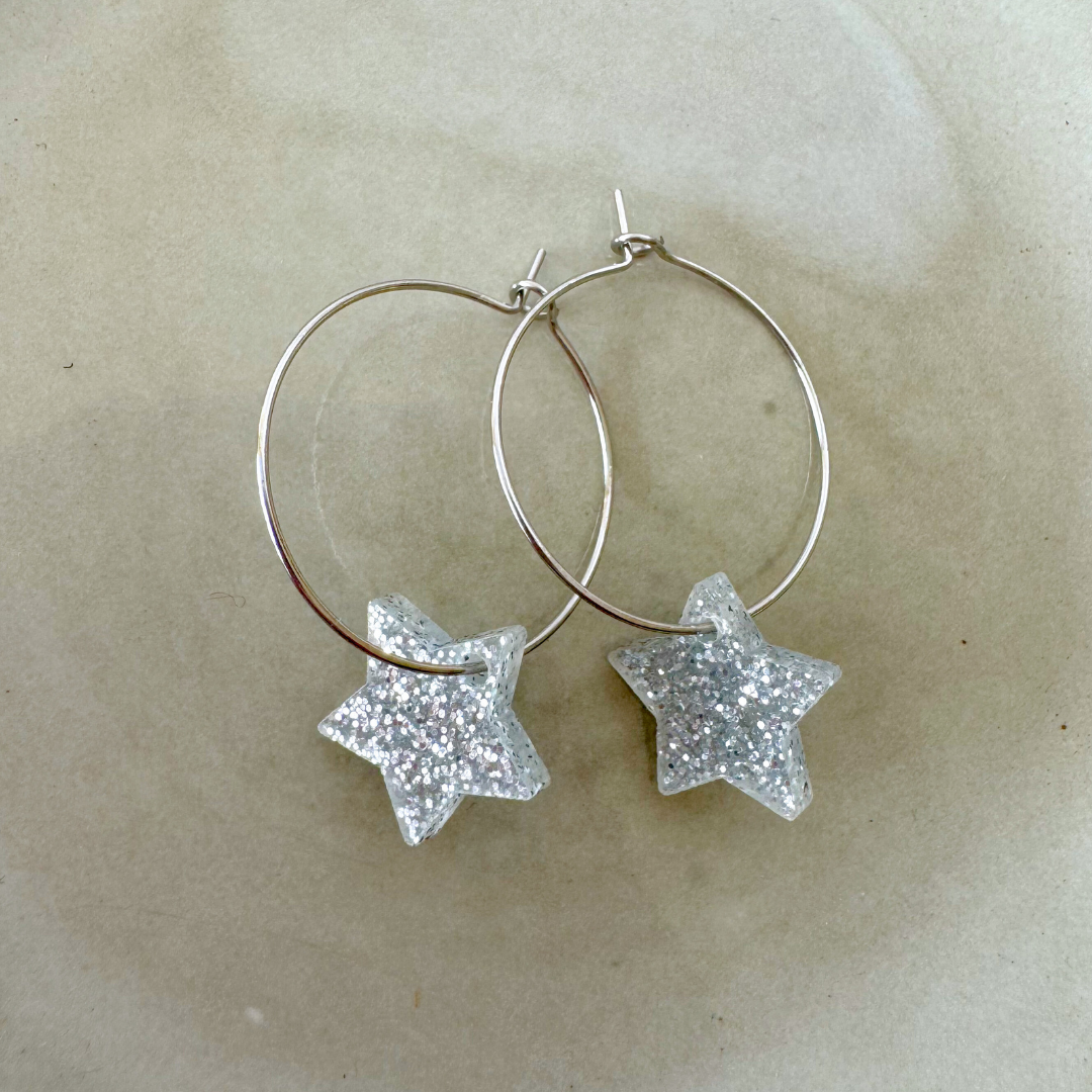 Oorbellen Hoops Lume Charms Festive | Stars - Silver