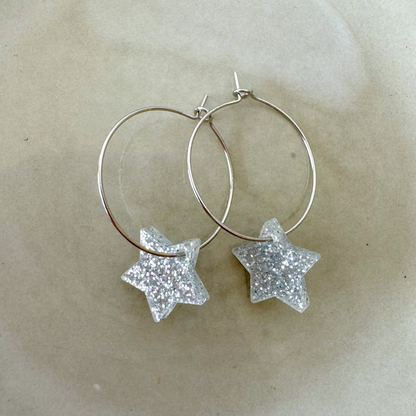 Oorbellen Hoops Lume Charms Festive | Stars - Silver