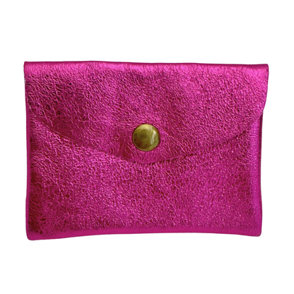 Metallic Leder Portemonneetje Enveloppe | Fuchsia