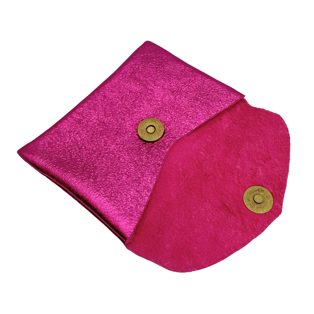 Metallic Leder Portemonneetje Enveloppe | Fuchsia