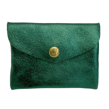 Metallic Leder Portemonneetje Enveloppe | Groen