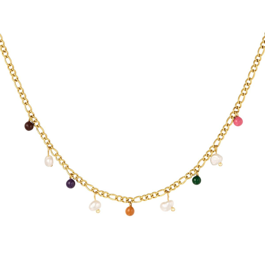 Link chain with charms | Pearls Gold
