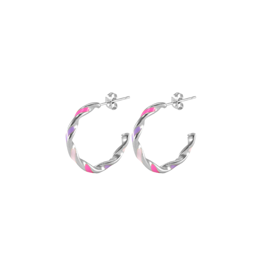 Oorbellen Twister Lila-Pink Zilver