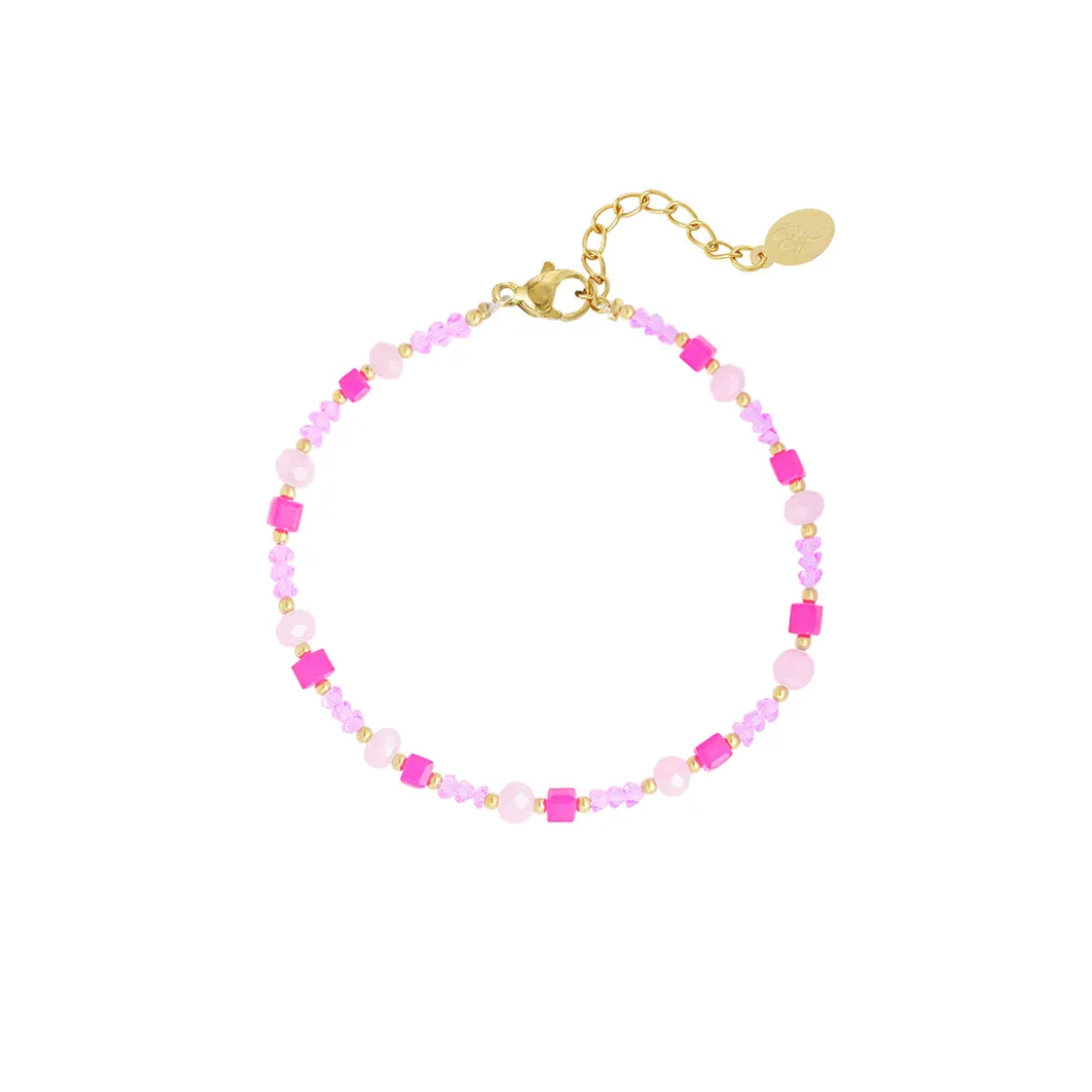 Enkelbandje Beads Fuchsia | Goud