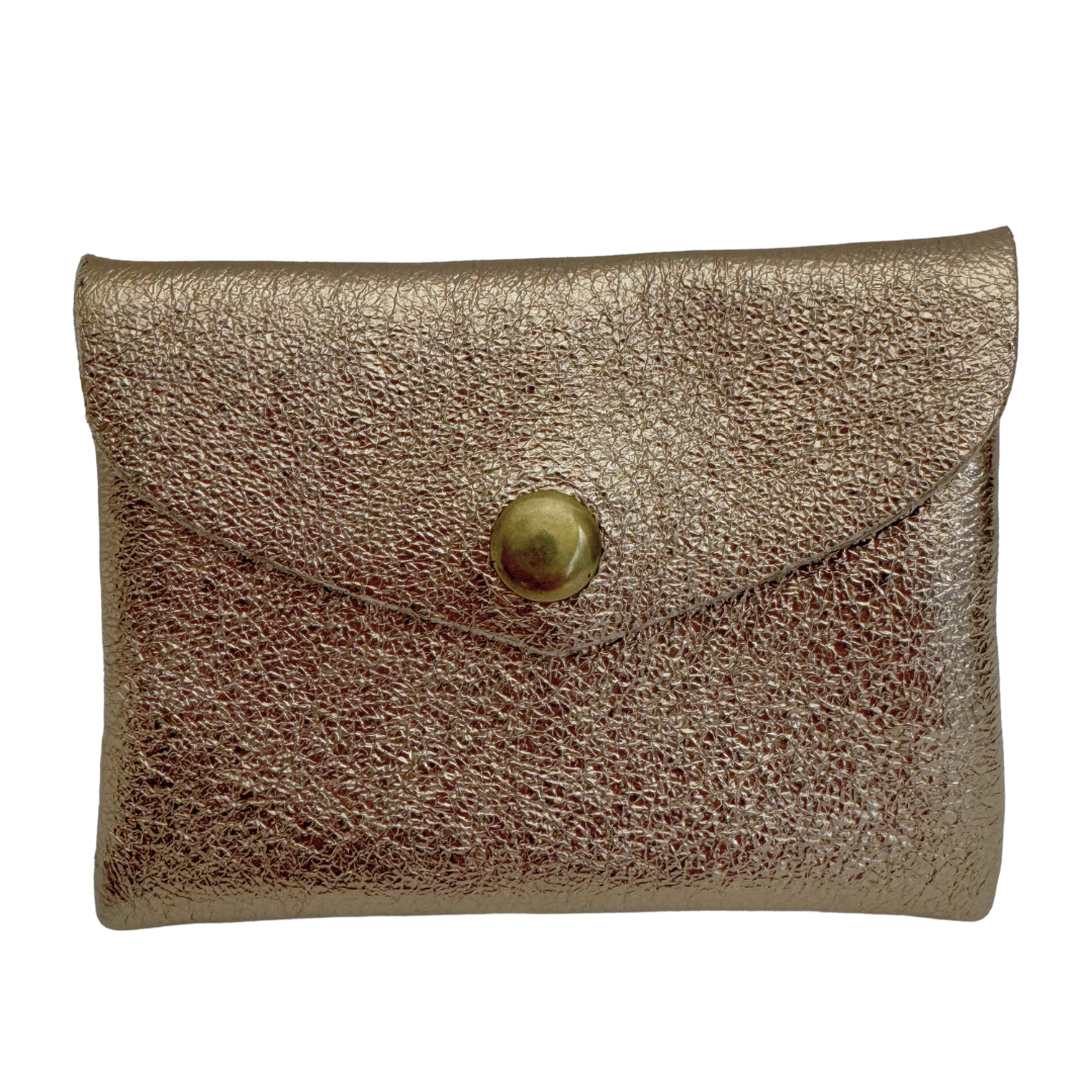 Metallic Leder Portemonneetje Enveloppe | Taupe