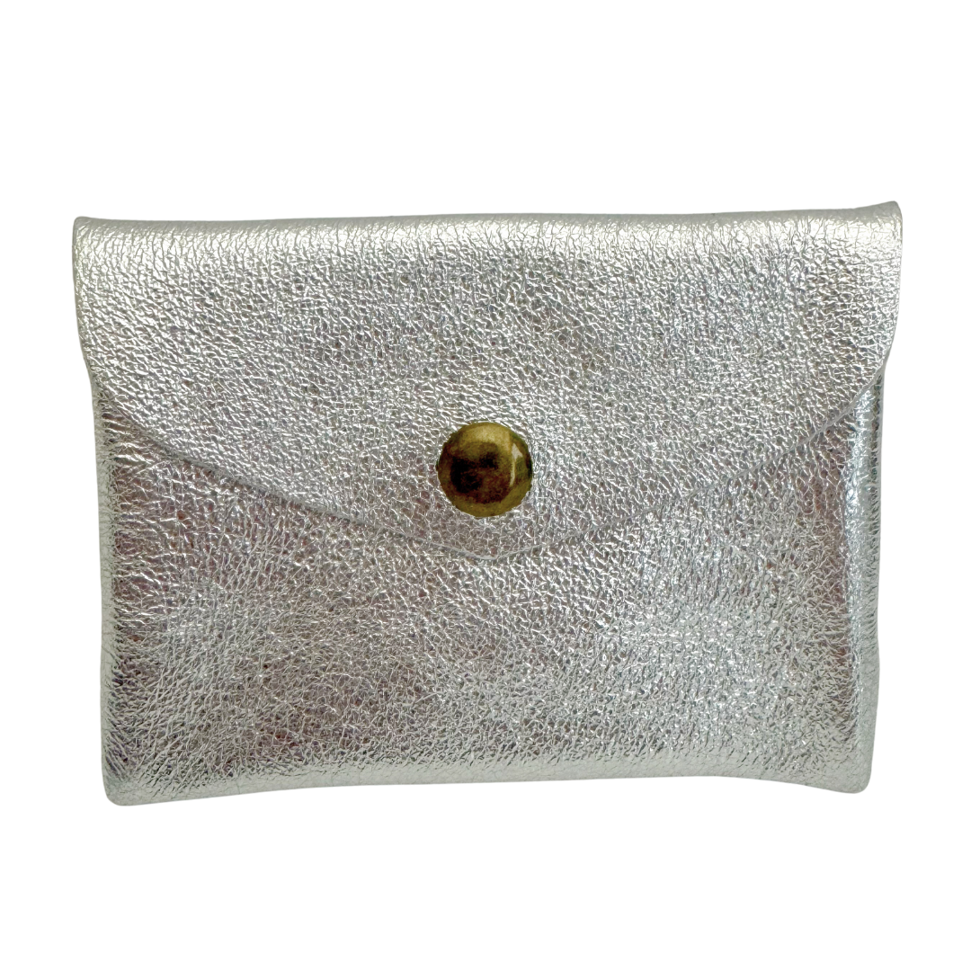 Metallic Leder Portemonneetje Enveloppe | Zilver