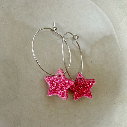 Oorbellen Hoops Lume Charms Festive | Stars - Magenta