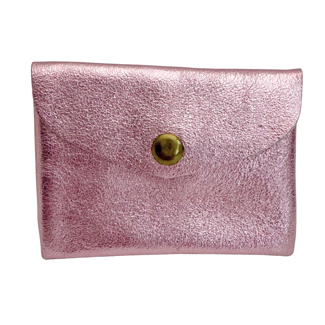 Metallic Leder Portemonneetje Enveloppe | Roze