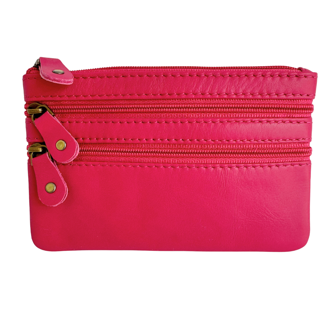 Ritsportemonneetje Leder | Fuchsia