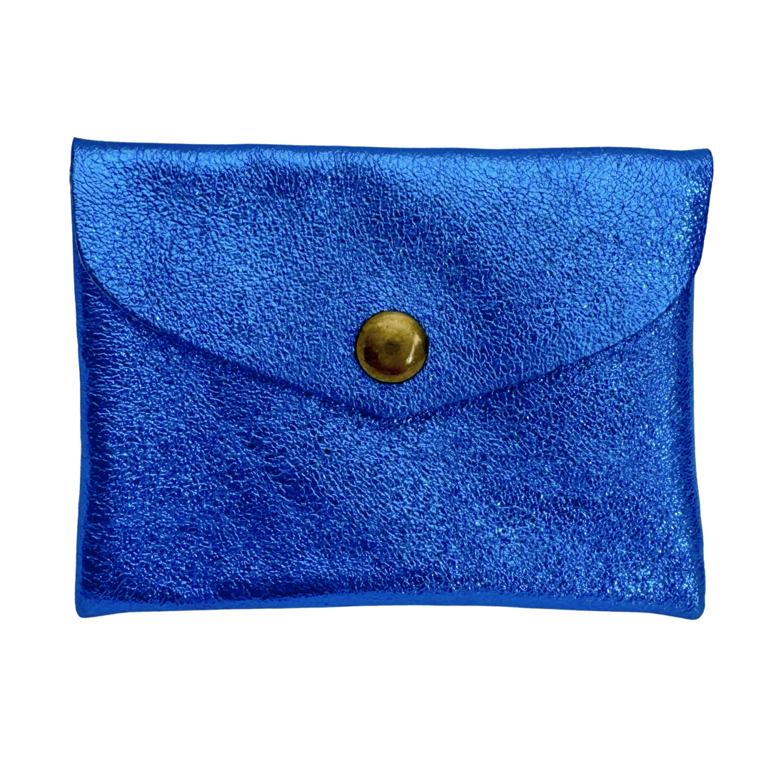 Metallic Leder Portemonneetje Enveloppe | Kobalt