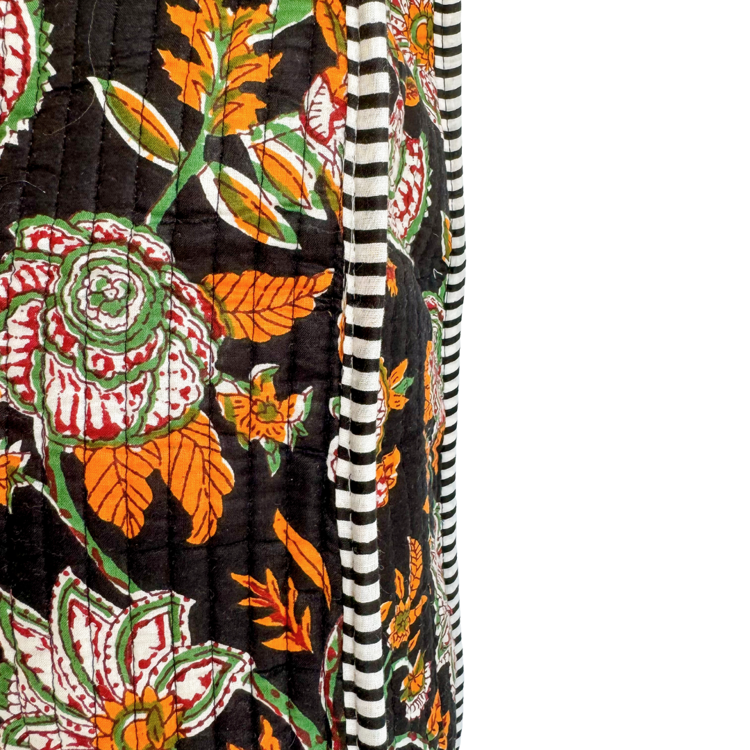 Tote Bag Veerle | Flowers Zwart-Oranje