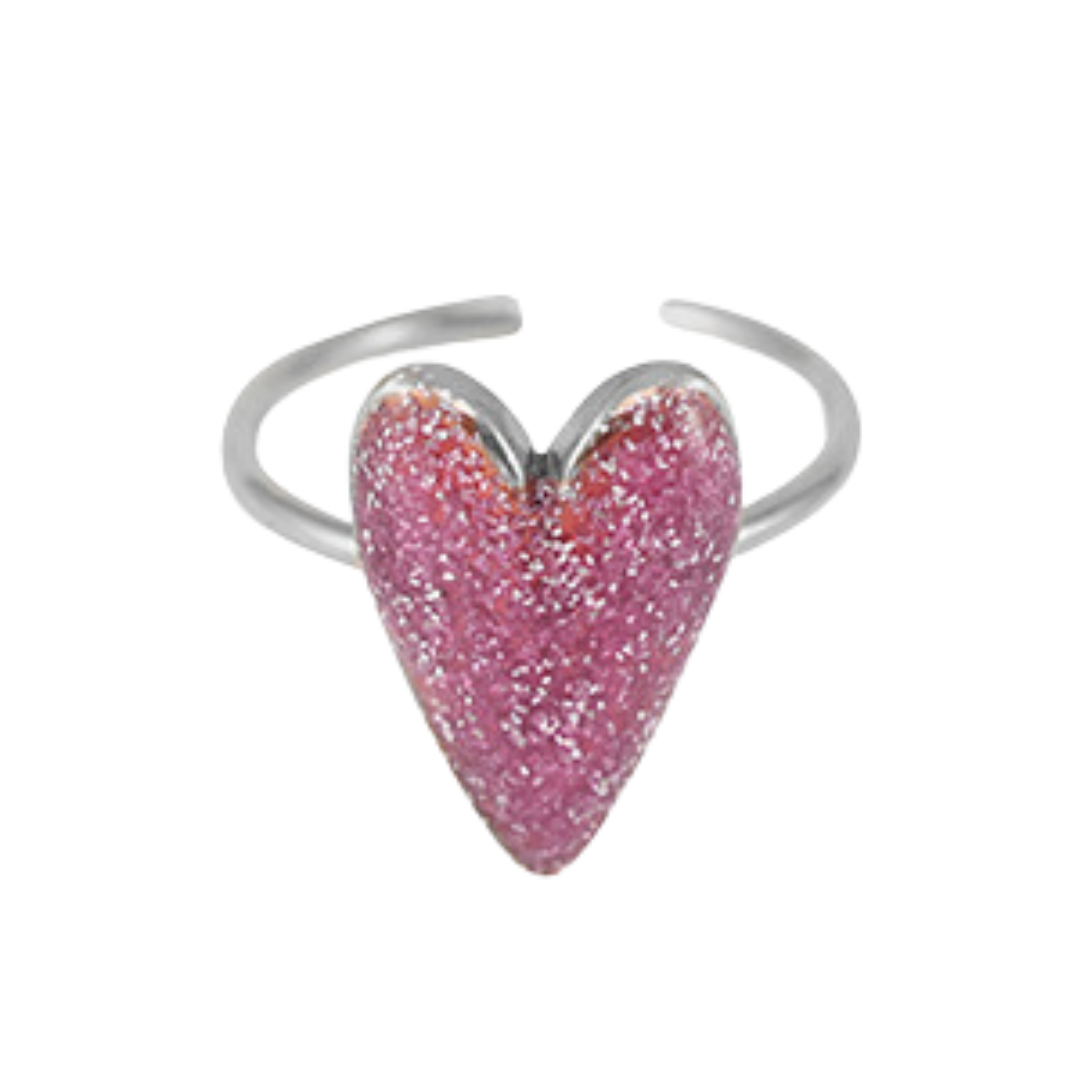 Ring Hart | Glitter Roze Zilver