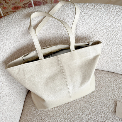 BUITENBEENTJE KAPOTTE RITS | Leder Shopper Diede | Ecru