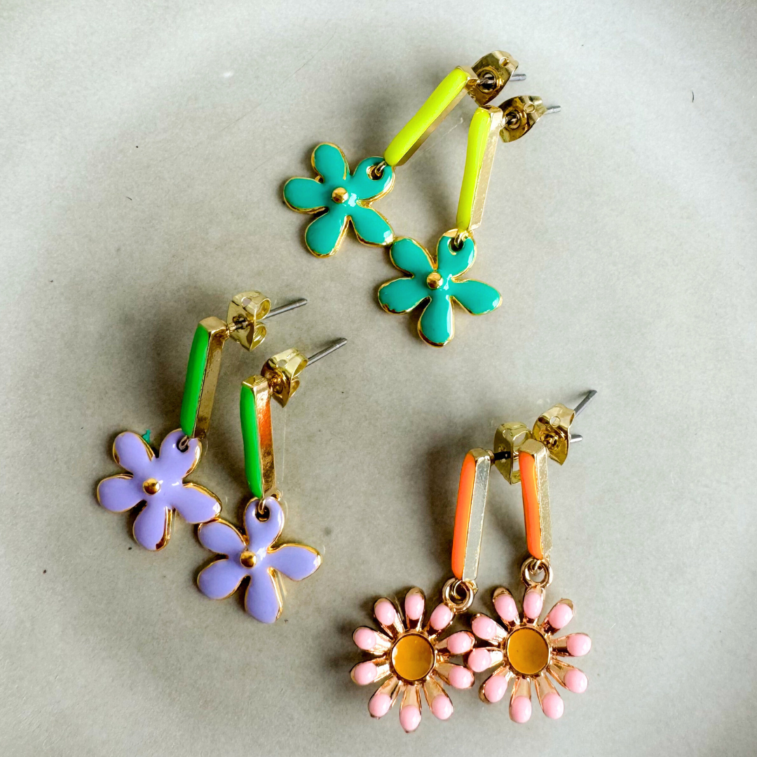 Earrings Bar Flowers Purple | Gold