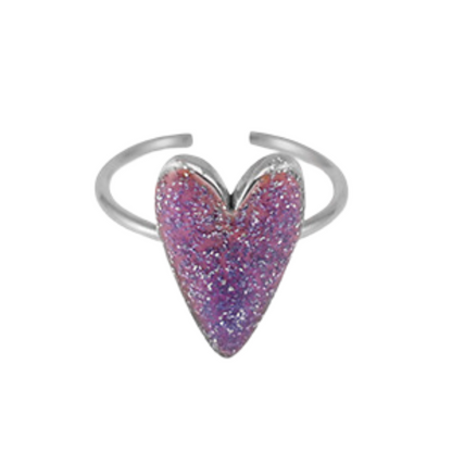 Ring Hart | Glitter Paars Zilver