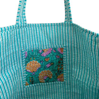 Tote Bag Veerle | Flowers Turquoise