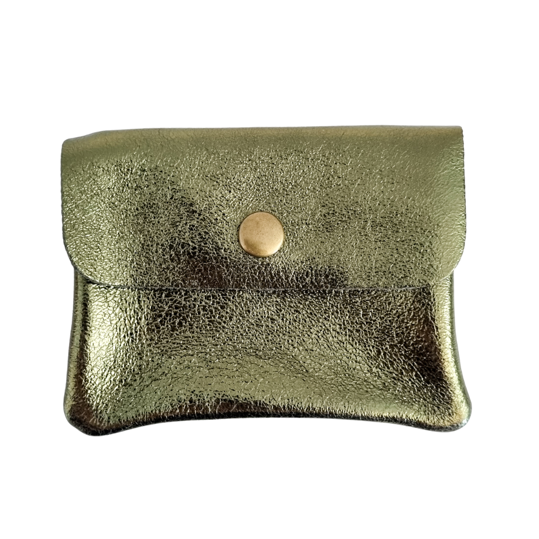 Lederen portemonneetje | Olijfgroen Metallic