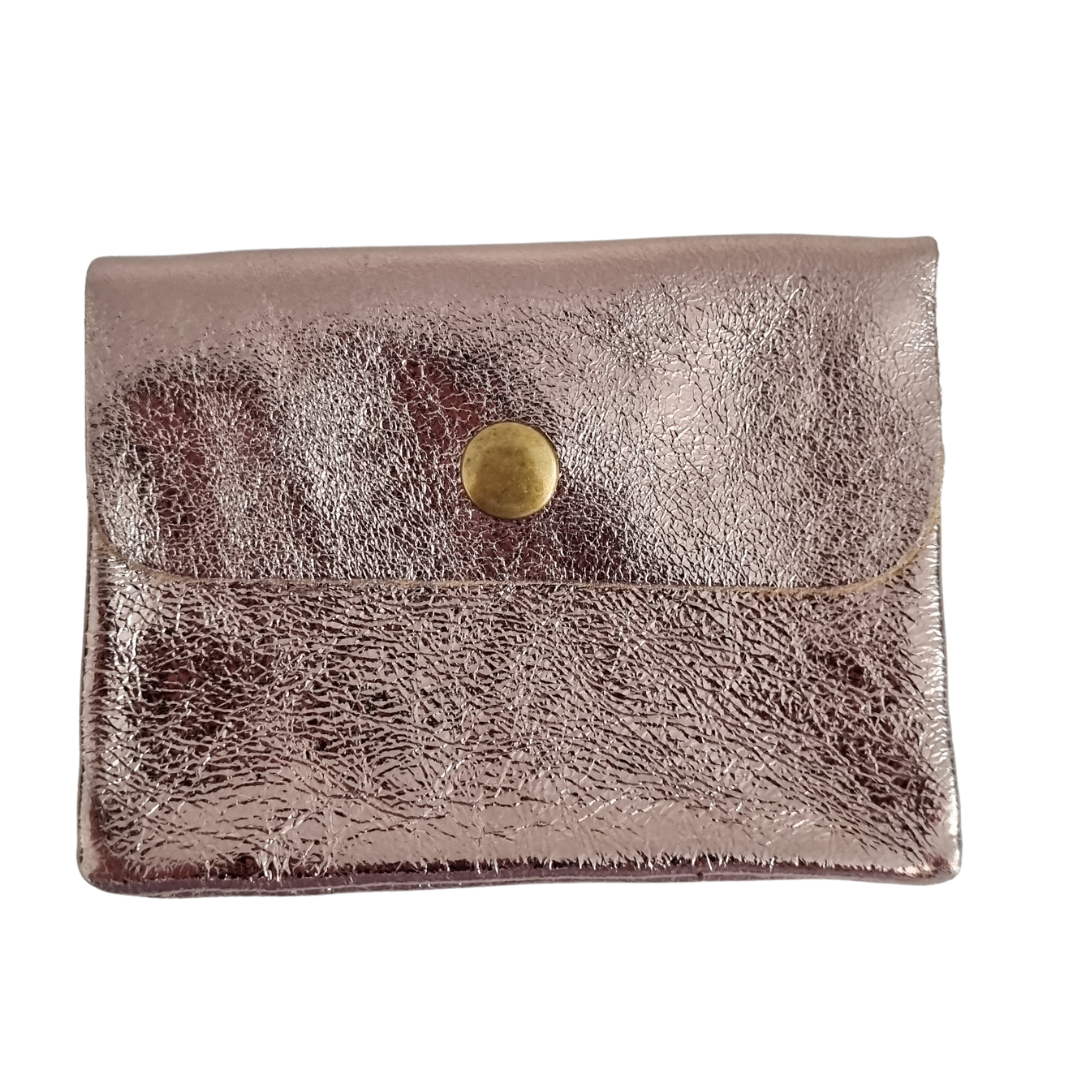 Lederen portemonneetje | Taupe Metallic