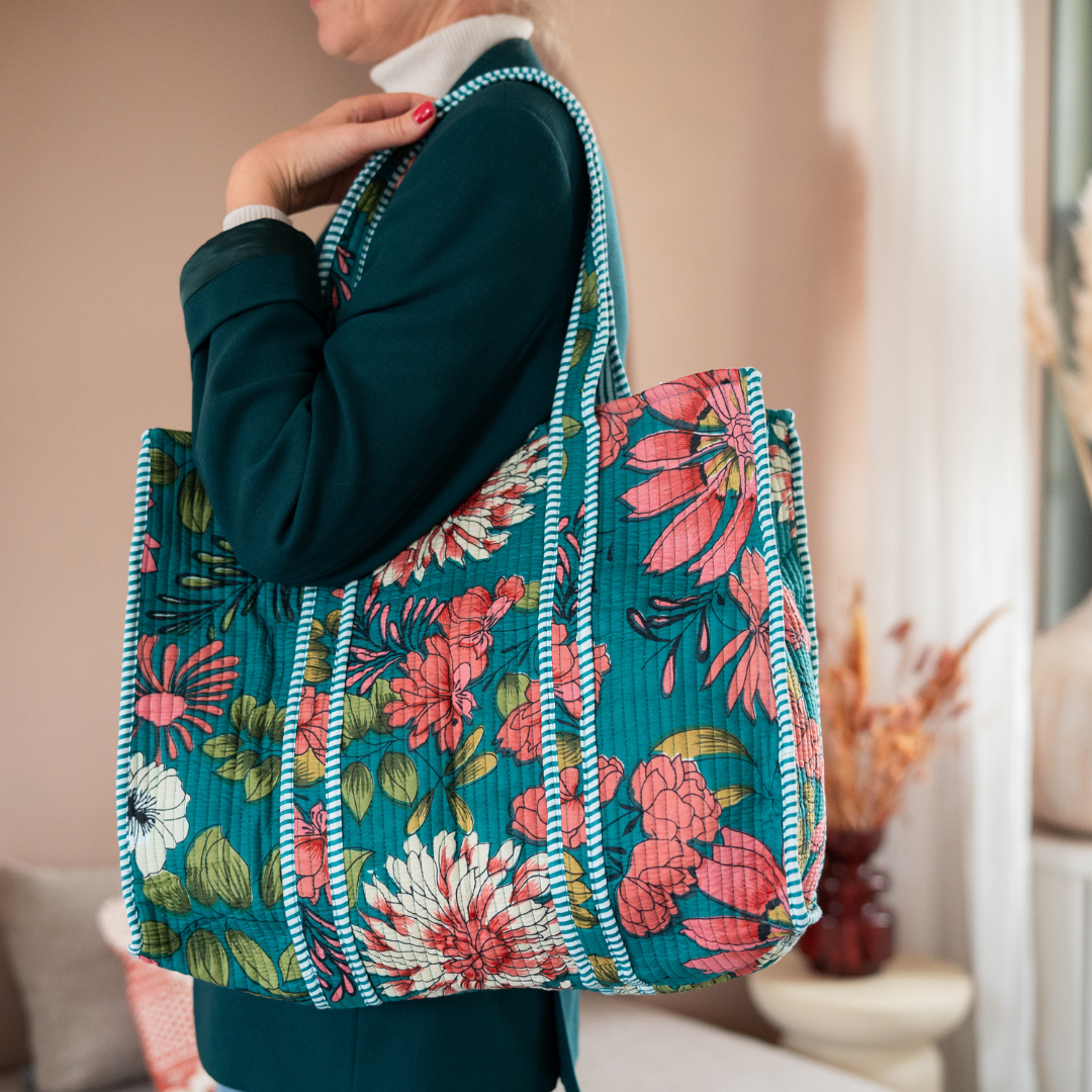 Tote Bag Veerle | Flowers Petrol