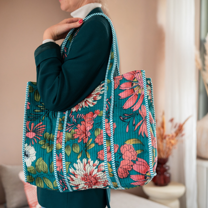 Tote Bag Veerle | Flowers Petrol