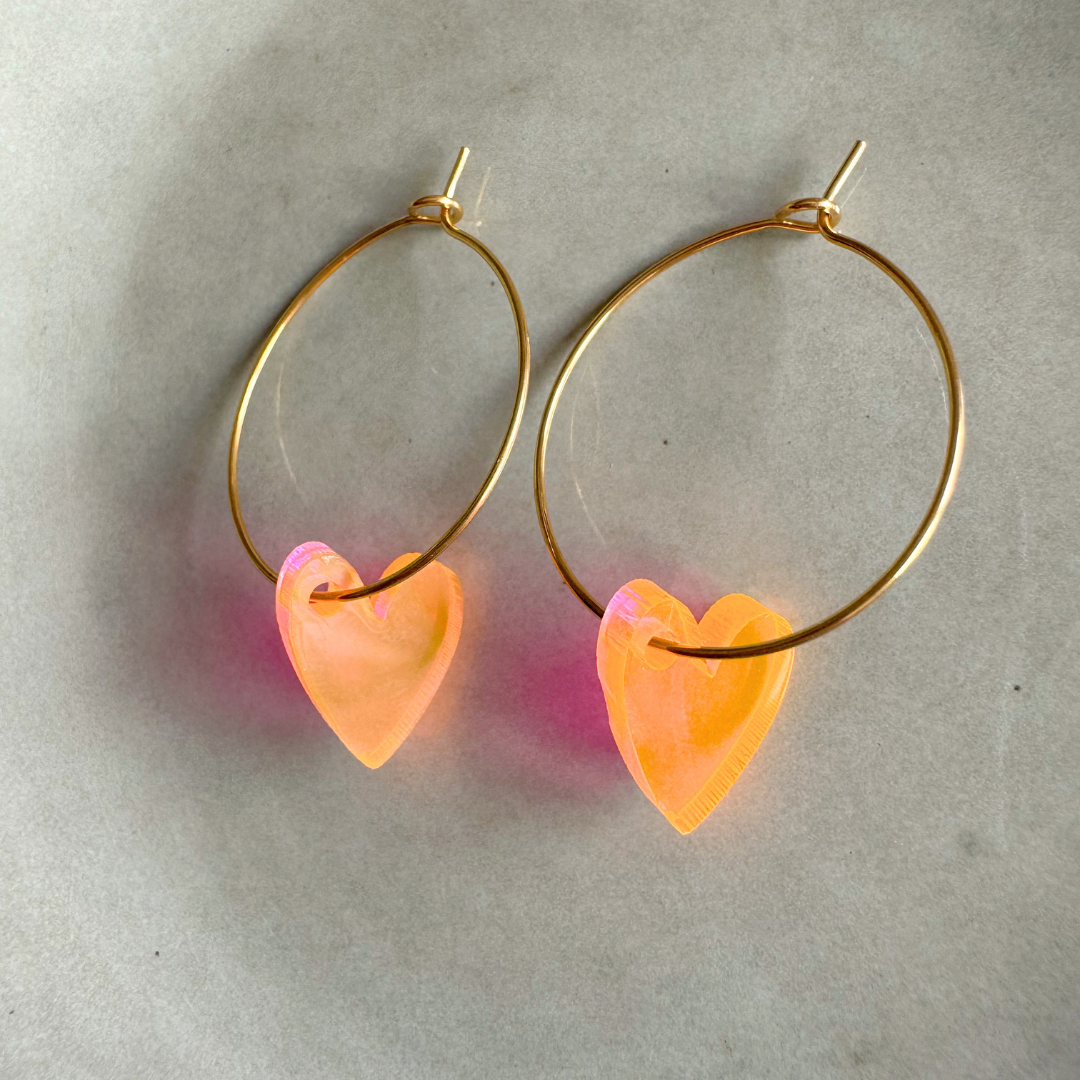 Oorbellen Hoops Lume Charms | Heart Neon Orange
