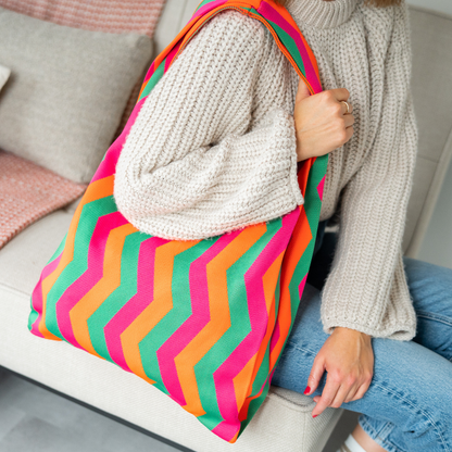 Tas Loïs | Zig Zag Groen-Fuchsia-Oranje