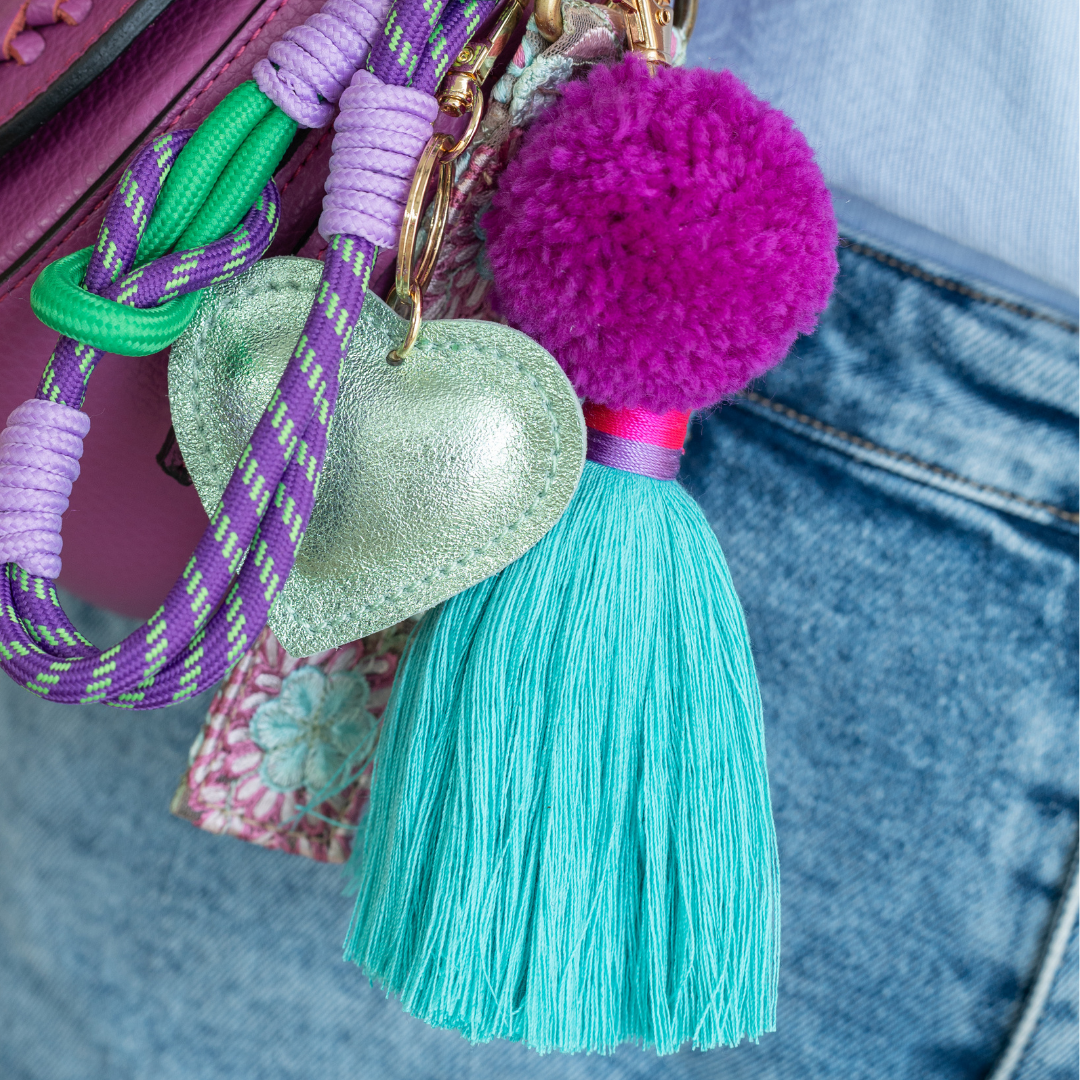 Pompom Sleutelhanger | Turquoise - Paars