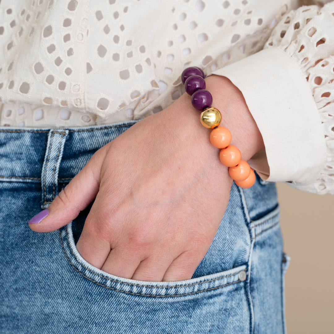 Bold Beads Armband Two Tone | Papaya &amp; Blackcurrant - 14 mm