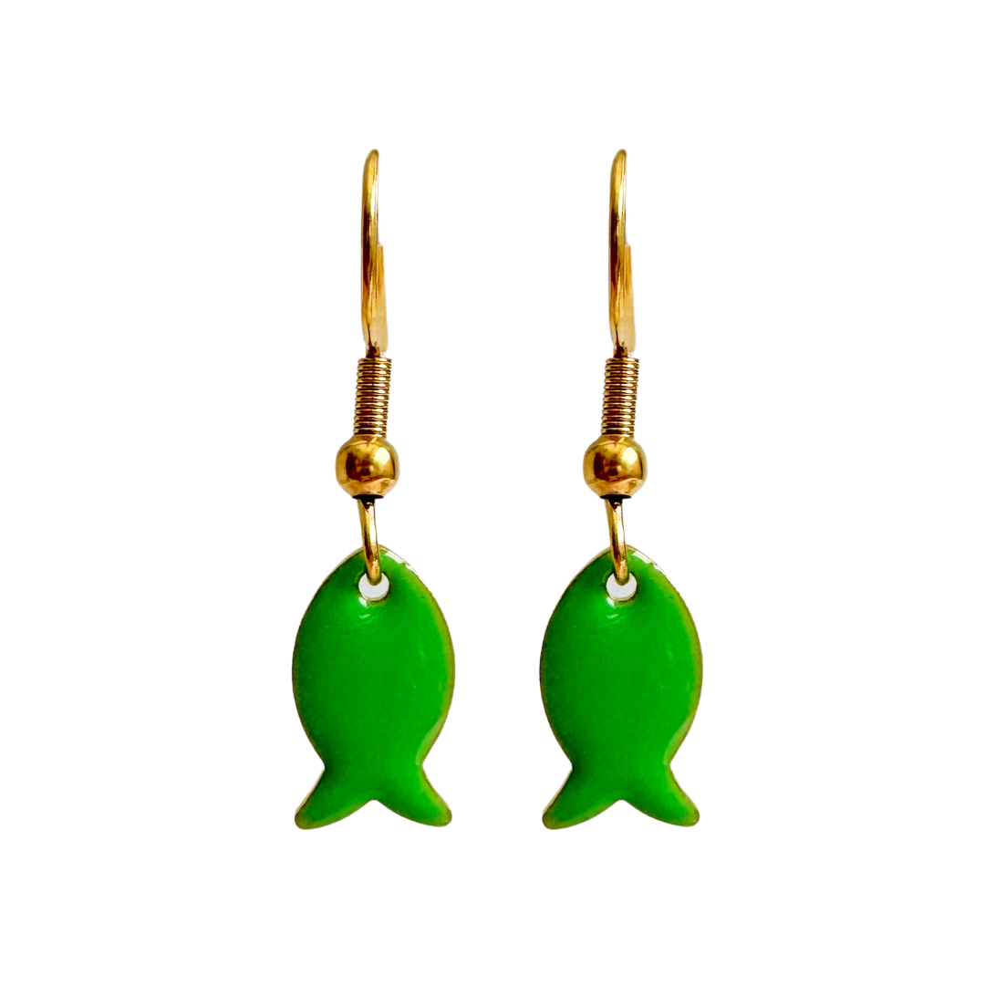 Oorbellen Fishes Green | Goud