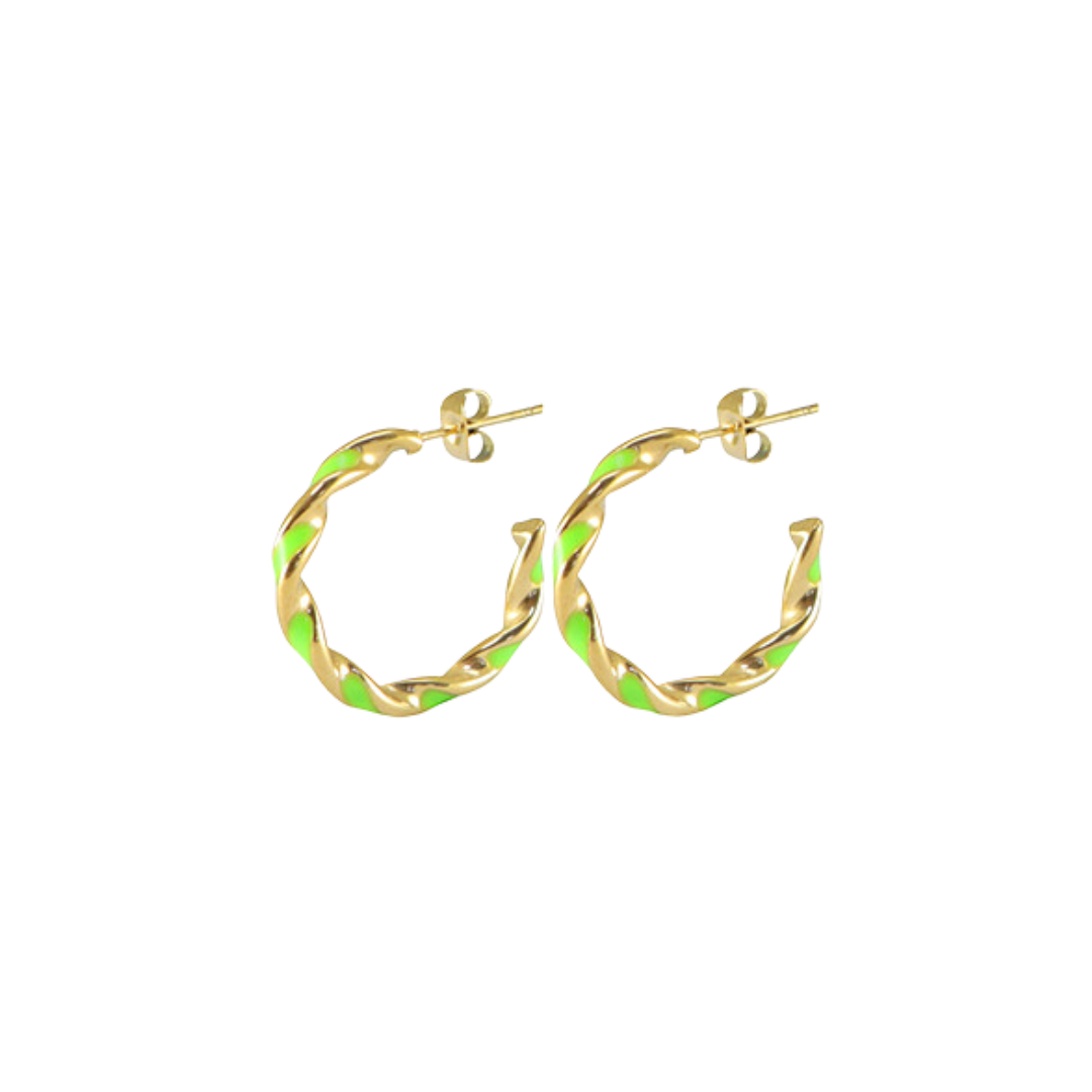 Oorbellen Twister Neon Green Goud