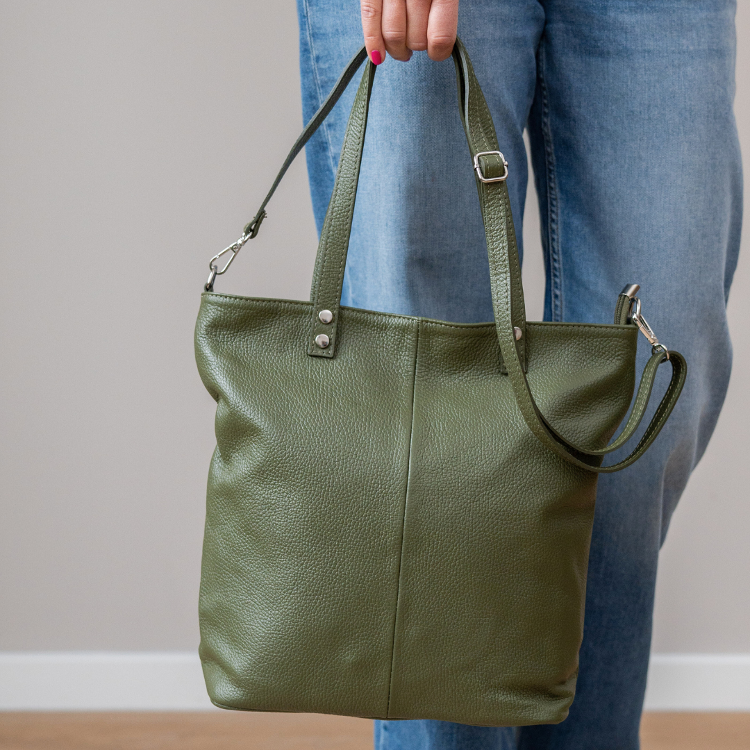 Leather Shopper Dore | Olive