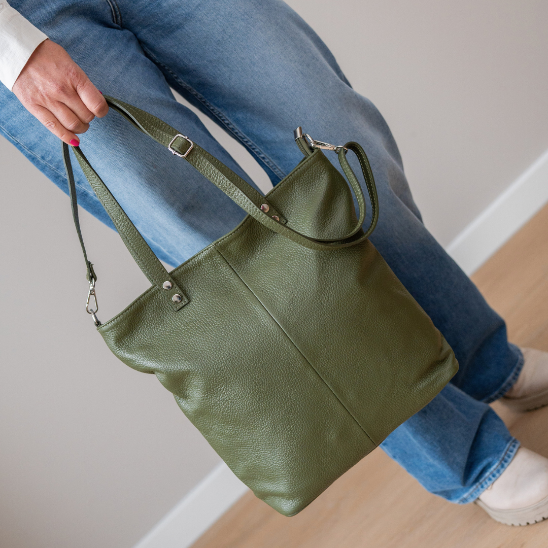 Leather Shopper Dore | Olive