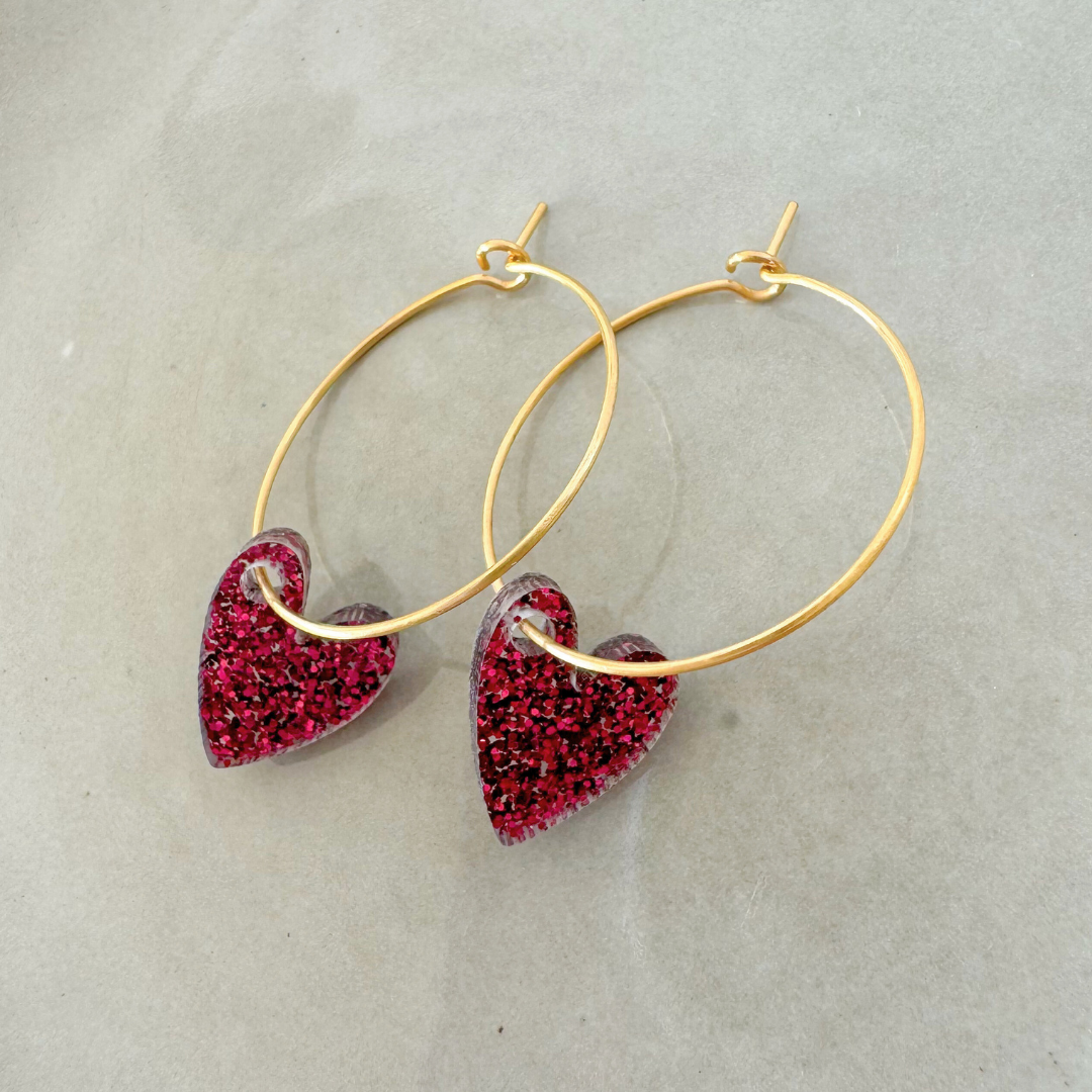 Oorbellen Hoops Lume Charms Festive | Hearts - Wine