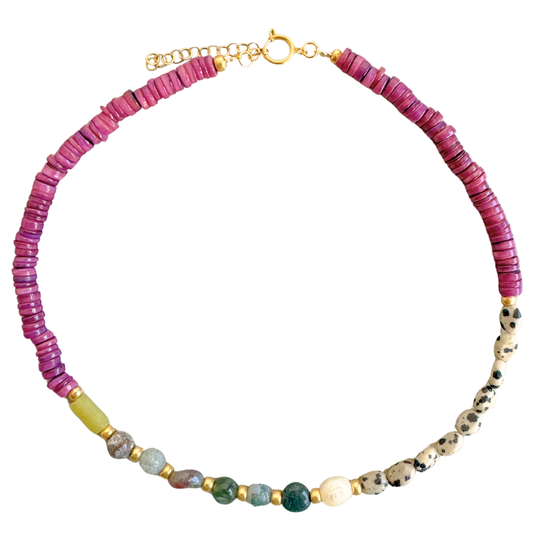 Ketting Natuursteen Kralen | Purple - Green