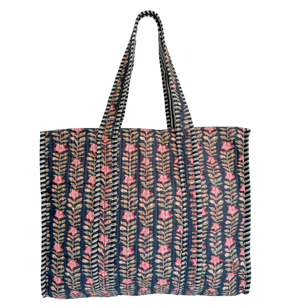 Tote Bag Veerle | Flowers Navy-Roze