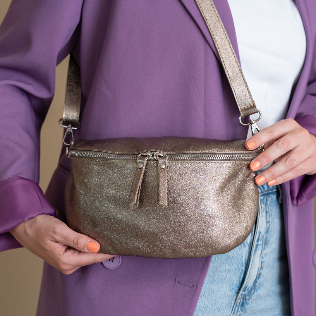 Gürteltasche-Umhängetasche Janne | Taupe Metallic