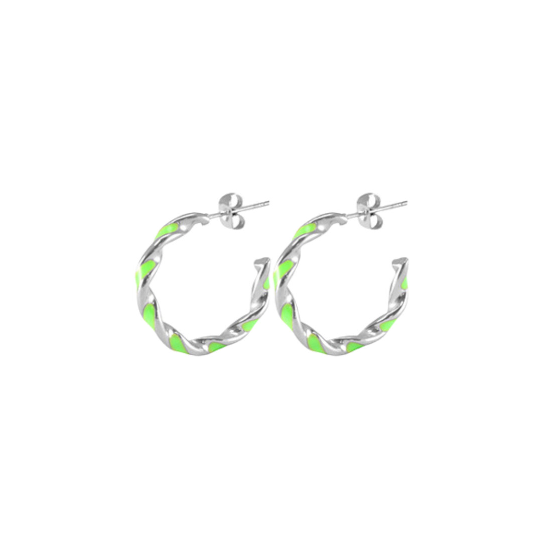 Oorbellen Twister Neon Green Zilver