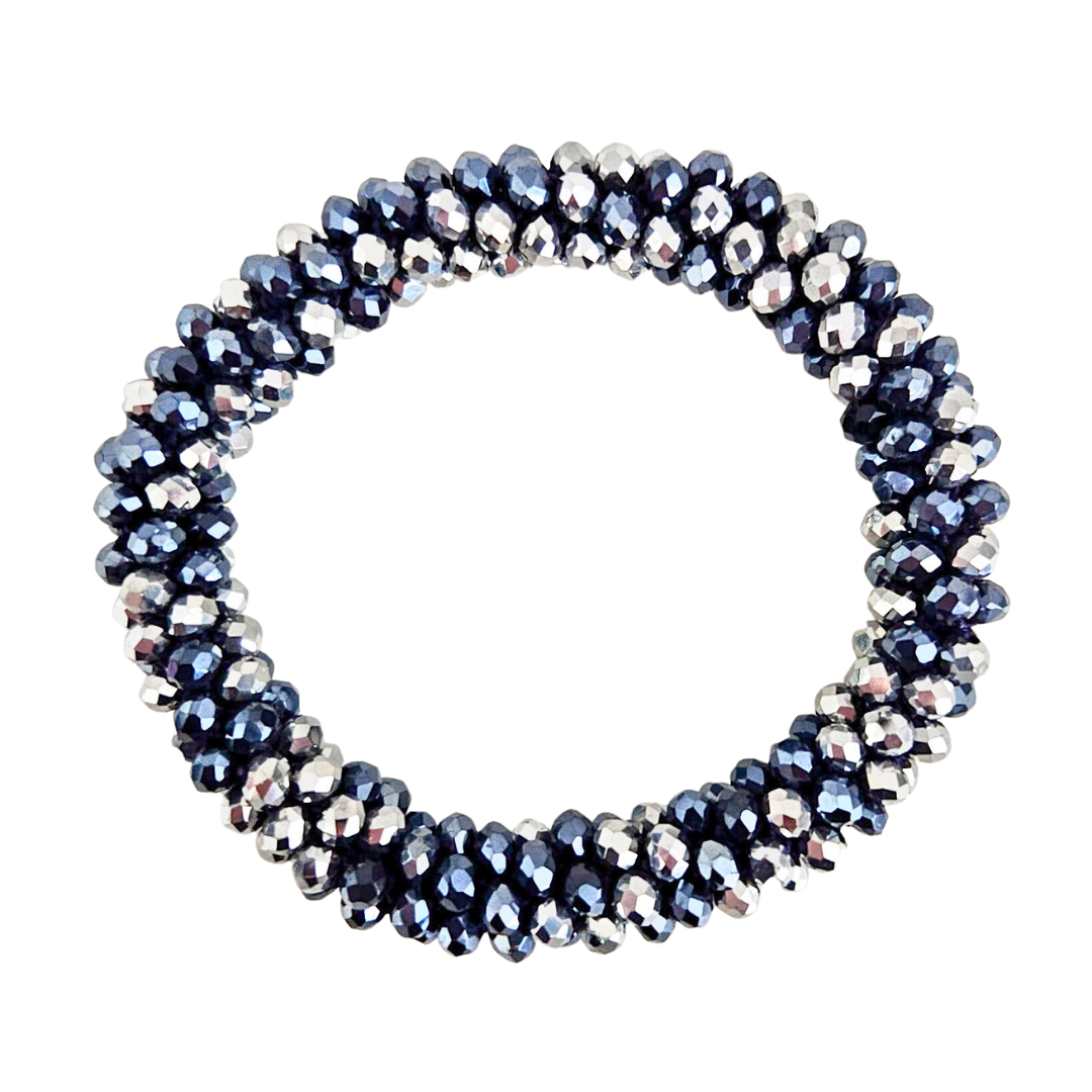 Roll On Facet Armband | Silver - Navy/Antraciet